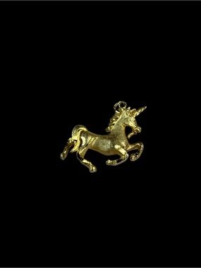 Vintage Electro-Plated Gold Unicorn Charm Pendant - Shiny Horse Motif
